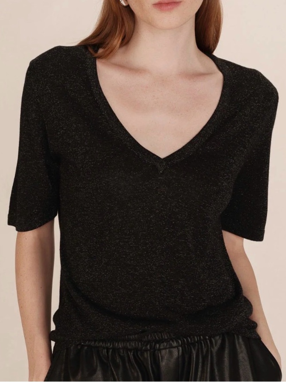 GRACE & MILA NWT Elegant and shimmering Chic Black V-Neck Women's Dressy Top